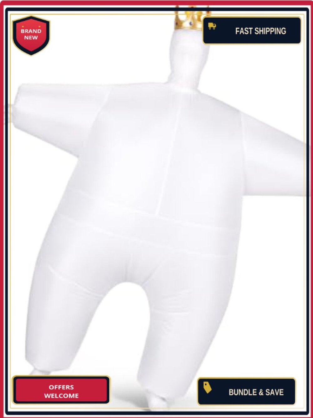 Inflatable Ghost Boo Costume Set with Crown & Air Pump Fan Adult